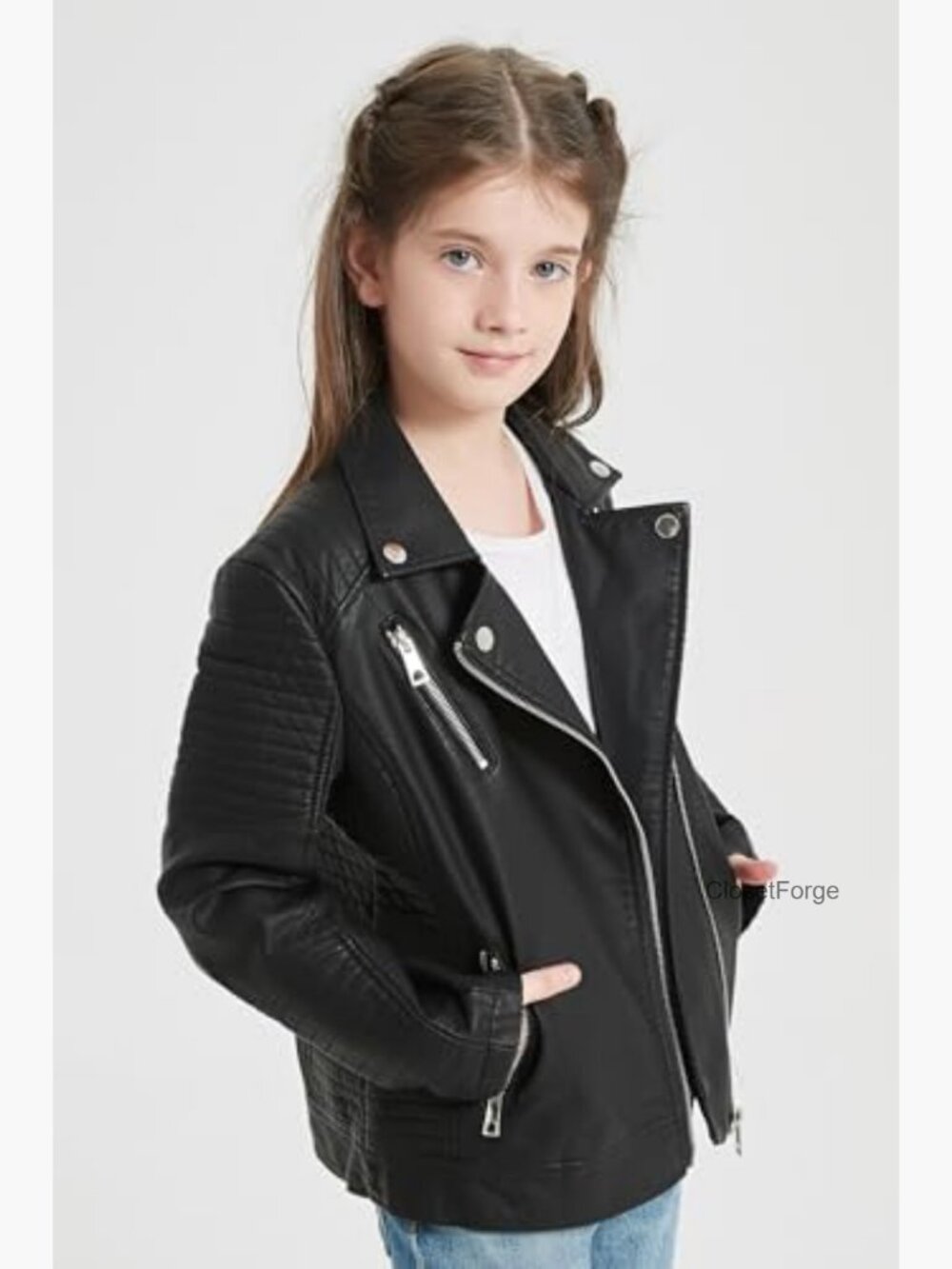 Faux Leather Motorcycle Biker Jacket Girls PU Zipper Slim Coat - Picture 4 of 6